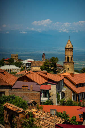 SIGNAGI, KAKHETI, GEORGIA - JULY 19 2018: City of love famous for its old town on hill top with the best view to Alazanis Valleyのeditorial素材