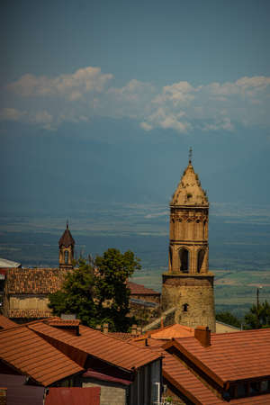 SIGNAGI, KAKHETI, GEORGIA - JULY 19 2018: City of love famous for its old town on hill top with the best view to Alazanis Valleyのeditorial素材