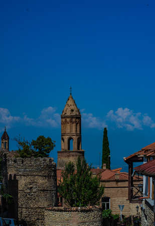 SIGNAGI, KAKHETI, GEORGIA - JULY 19 2018: City of love famous for its old town on hill top with the...
