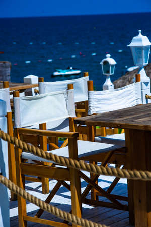 Beach located restaurant with marine themed table setting