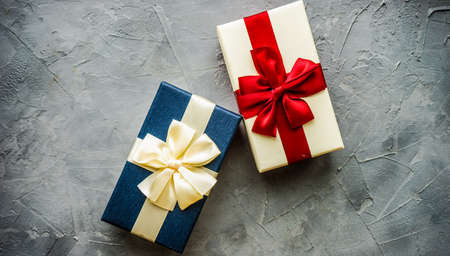 Gift box concept on rustic background with copy space