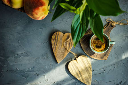 Cup of black coffee on rustic background with copy spaceの写真素材