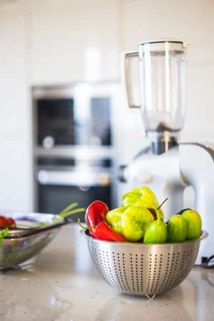 Fresh vegetables on kitchen table is waiting for cooking