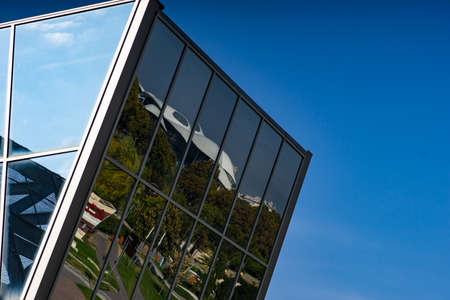 Mirror walls of Tbilisi's old town cable car with reflextionの写真素材