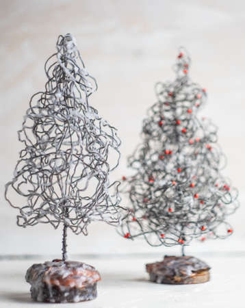 Christmas interior concept with candles and spice decor on rustic background with copy spaceの写真素材