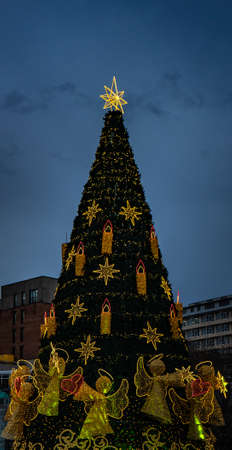 Georgia - Tbilisi. Christmas and New 2019 year illumination on the street of historical centre of Tbilisi, capita city of Republic of Georgia in Caucasus region. 28.12.1018 - Imageのeditorial素材