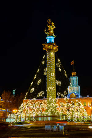Georgia - Tbilisi. Christmas and New 2019 year illumination on the main Freedom (Tavisuplebis moedani) square of Tbilisi, capita city of Republic of Georgia in Caucasus region. 28.12.1018 - Imageのeditorial素材