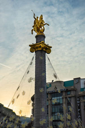 Georgia - Tbilisi. Christmas and New 2019 year illumination on the main Freedom (Tavisuplebis moedani) square of Tbilisi, capita city of Republic of Georgia in Caucasus region. 30.12.1018 - Imageのeditorial素材