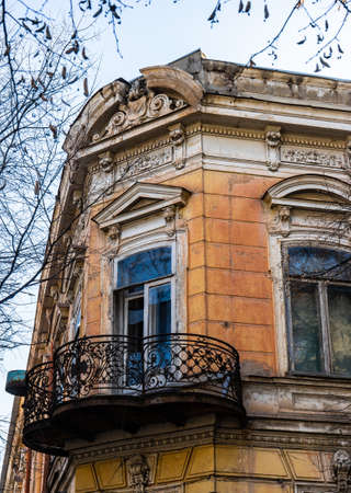 Exterior detail of facades in Sololaki area in Tbilisi, architecture of 18th - early 19th century, european architectural detailのeditorial素材