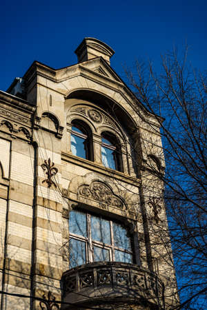 Exterior detail of facades in Sololaki area in Tbilisi, architecture of 18th - early 19th century, european architectural detailのeditorial素材