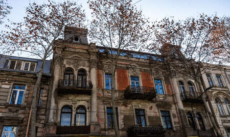 Exterior detail of facades in Sololaki area in Tbilisi, architecture of 18th - early 19th century,...