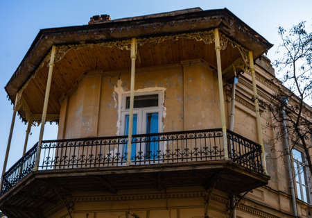 Famous wooden carving balcony in Sololaki area in  Tbilisi, architecture of 18th - early 19th centuryのeditorial素材