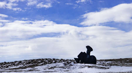 Famous Didgori battle monument with giant swards and sculptures of soldiers close to Tbilisi in Caucasus mountain rangeのeditorial素材