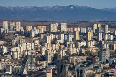 Modern downtown Vake Saburtalo area with soviet and  uptodate archiecture of Tbilisi, capital of Georgiaの写真素材