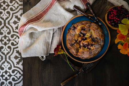 Sweet dessert concept with berries cake  in nice interiorの写真素材