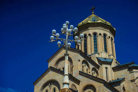 St. Trinity or Sameba orthodox cathedral in Tbilisi, Georgiaの写真素材