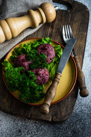 Traditional georgian dish, pkhali (phali) on stone background with copy space