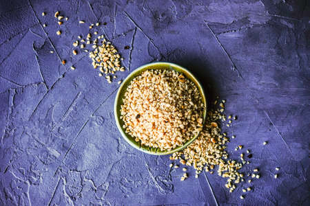 Healthy hazelnuts in a bowl as a healthy food concept with copy spaceの写真素材