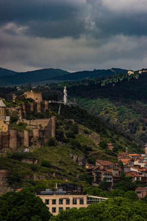 View to Narikala castle in Tbilisi's downtown as a symbol of ancient history of georgian capital cityのeditorial素材