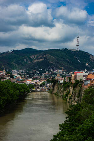 View to Narikala castle in Tbilisi's downtown as a symbol of ancient history of georgian capital cityのeditorial素材