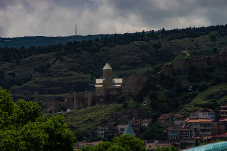 View to Narikala castle in Tbilisi's downtown as a symbol of ancient history of georgian capital...