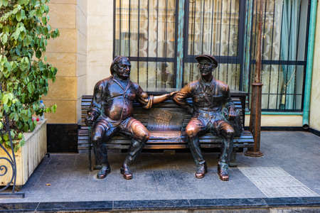 02 JUNE 2019, TBILISI, GEORGIA: Street view of one of the oldest part of Tbilisi city with falling clock tower of Gabriadze theatre in Kala areaのeditorial素材