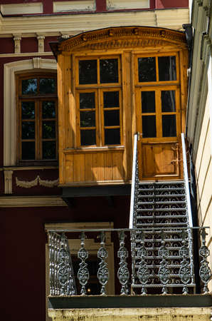 03 JUNE 2019, TBILISI, GEORGIA: Art Nouveau  details of old facade of houses in Old Tbilisi, Georgiaのeditorial素材
