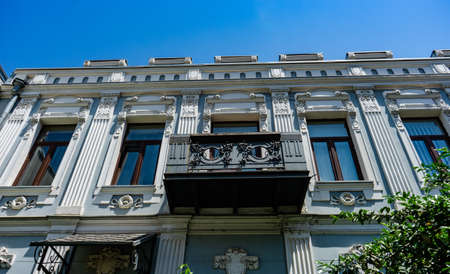 03 JUNE 2019, TBILISI, GEORGIA: Art Nouveau  details of old facade of houses in Old Tbilisi, Georgiaのeditorial素材