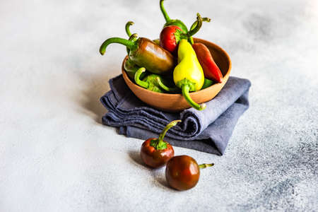 Healthy food concept with raw cereals and spices on stone background with copy spaceの写真素材