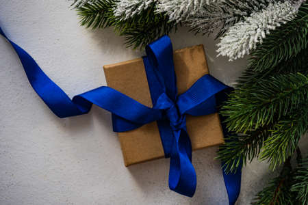 Christmas card concept with xmas decoration on stone background with copy spaceの写真素材