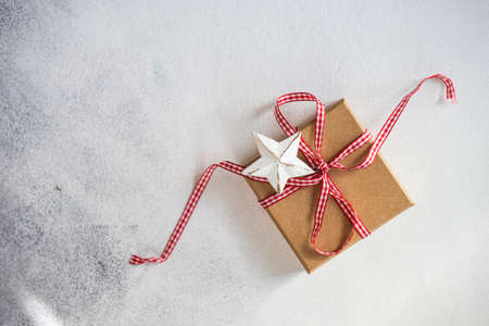 Christmas card concept with xmas decoration on stone background with copy spaceの写真素材