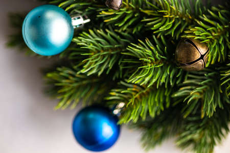 Decorated Christmas wreath on the stone background with copy spaceの写真素材