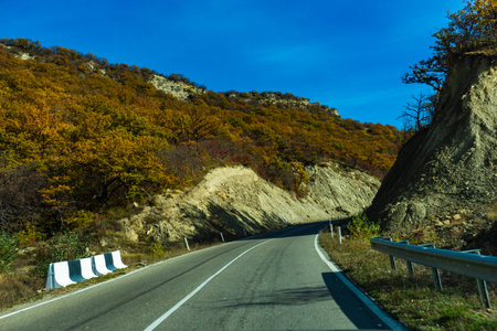Autumnal georgian mountain road landscape in Gombori pass