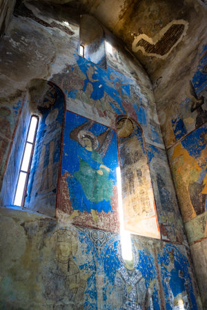 18 NOVEMBER 2019, GEORGIA: Frescoes in famous Kintsvisi monastery in Shida Kartli, central Georgia