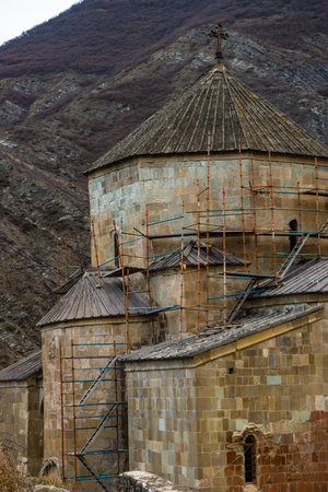 04 DECEMBER 2019: Famous Ateni Sioni cathedral with medieval facade decoration close to Gori in ...