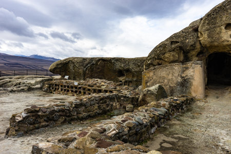 04 DECEMBER 2019: Ruins of ancient rock city Uplistsikhe close to Gori in  Shila Kartli region, Georgia, One of the most famous landmark of Georgiaのeditorial素材