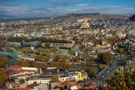 Panoramic view to Tbilisi's city centre in autumn time