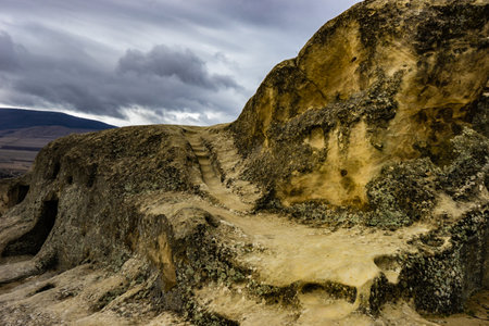 04 DECEMBER 2019: Ruins of ancient rock city Uplistsikhe close to Gori in  Shila Kartli region, Georgia, One of the most famous landmark of Georgiaのeditorial素材