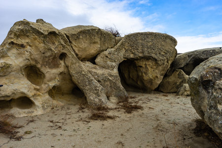 04 DECEMBER 2019: Ruins of ancient rock city Uplistsikhe close to Gori in  Shila Kartli region, Georgia, One of the most famous landmark of Georgiaのeditorial素材