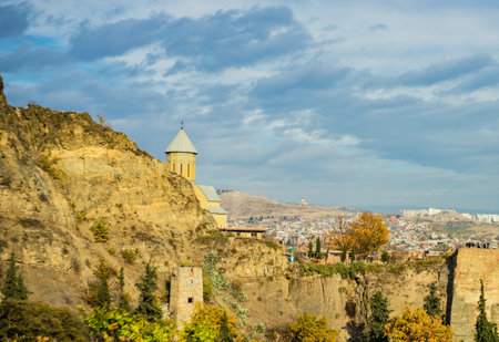 View to Narikala castle from Botanic garden of Tbilisi, Georgia