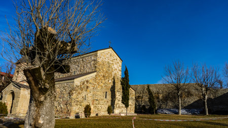 Medieval orthodox monastery Zedazeni in Caucasus mountain close to Tbilisi, Georgiaの写真素材
