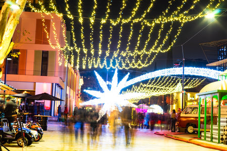 27 DECEMBER 2019, TBILISI, GEORGIA; New Year illumination in Tbilisi's downtown in Orbelianubani and people enjoying a holiday time in Tbilisi, Georgiaのeditorial素材