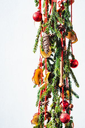 Christmas festive composition with balls and decor on stone background with copy spaceのeditorial素材