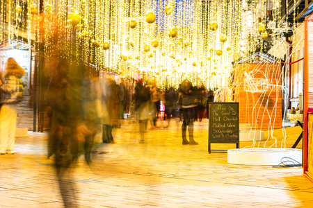 27 DECEMBER 2019, TBILISI, GEORGIA; New Year illumination in Tbilisi's downtown in Orbelianubani and people enjoying a holiday time in Tbilisi, Georgiaのeditorial素材
