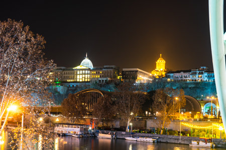 27 DECEMBER 2019, TBILISI, GEORGIA; Streets of Old Tbilisi with  New Year illumination in downtown...