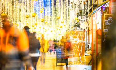 27 DECEMBER 2019, TBILISI, GEORGIA; New Year illumination in Tbilisi's downtown in Orbelianubani and people enjoying a holiday time in Tbilisi, Georgiaのeditorial素材