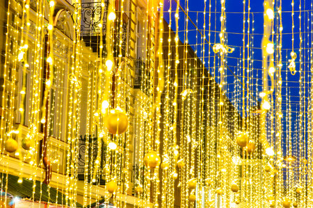 27 DECEMBER 2019, TBILISI, GEORGIA; New Year illumination in Tbilisi's downtown in Orbelianubani and...