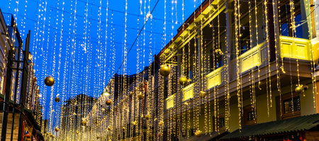 25 DECEMBER 2019, TBILISI, GEORGIA; New Year illumination in Tbilisi's downtown in Orbelianubani and...