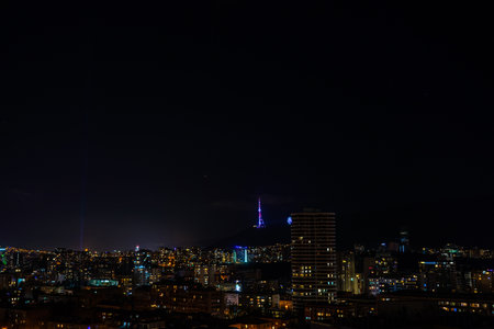 Georgia - Tbilisi. Meeting New 2020 year with fireworks over the central part of Tbilisi, capita...