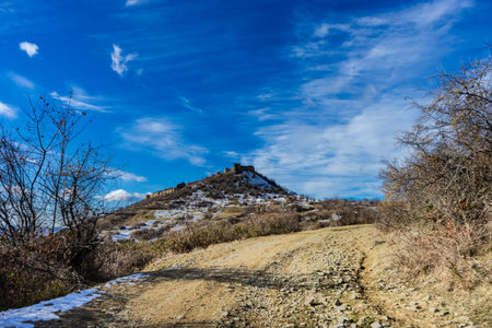 Famous georgian travel  landmark Manavi castle in winter timeの写真素材
